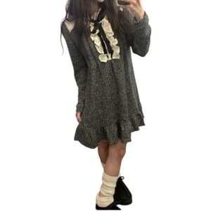 AXES FEMME tweed brown coquette‎ ruffle kawaii Jfashion mini dress M